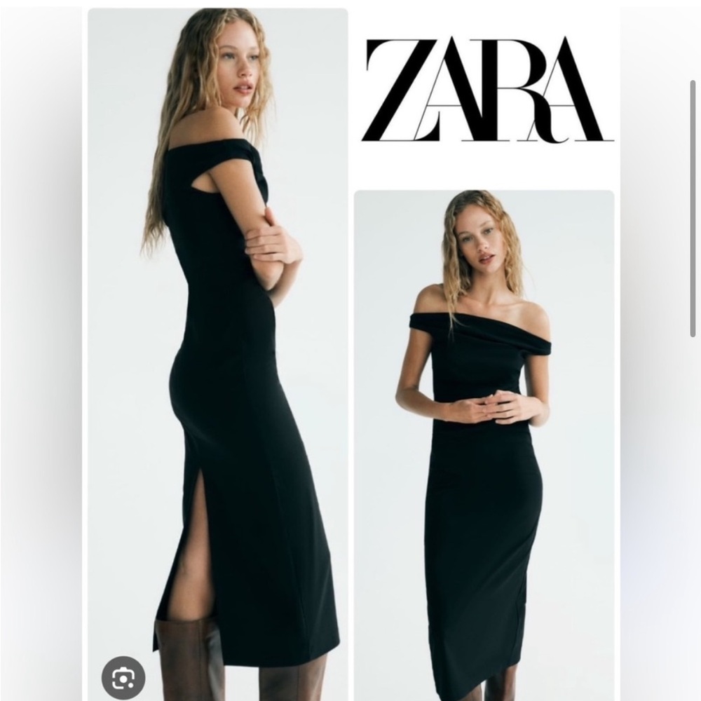 Zara NWT draped midi dress black